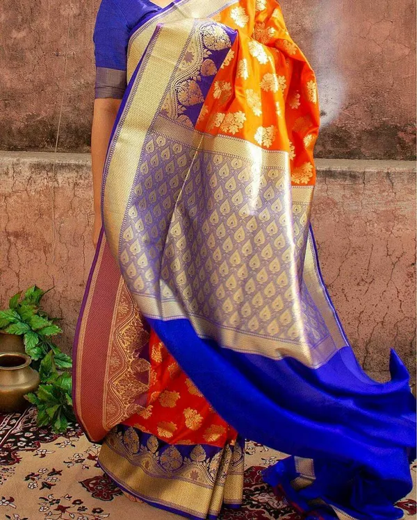Orange_Embellished_Banarasi_Jacquard_Saree_(Orange)